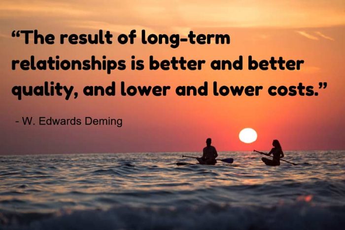“The result of long-term relationships is better and better quality, and lower and lower costs.” - W. Edwards Deming