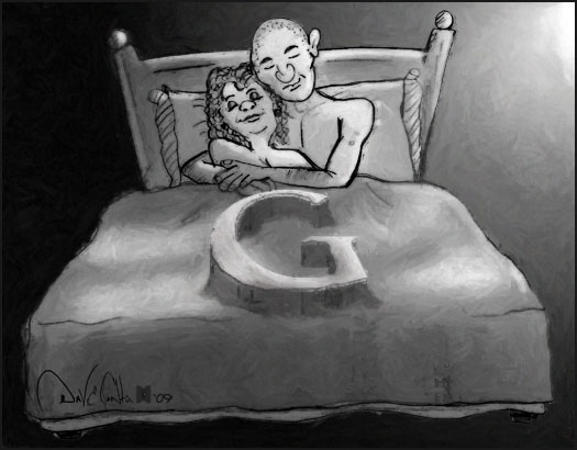 Couple Experiencing Google Privacy - Cartoon
