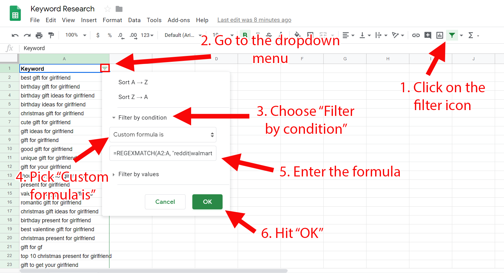 Applying functions with filters in Google Sheets