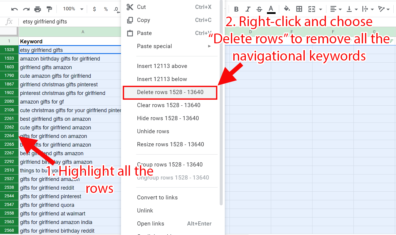Removing rows in Google Sheets