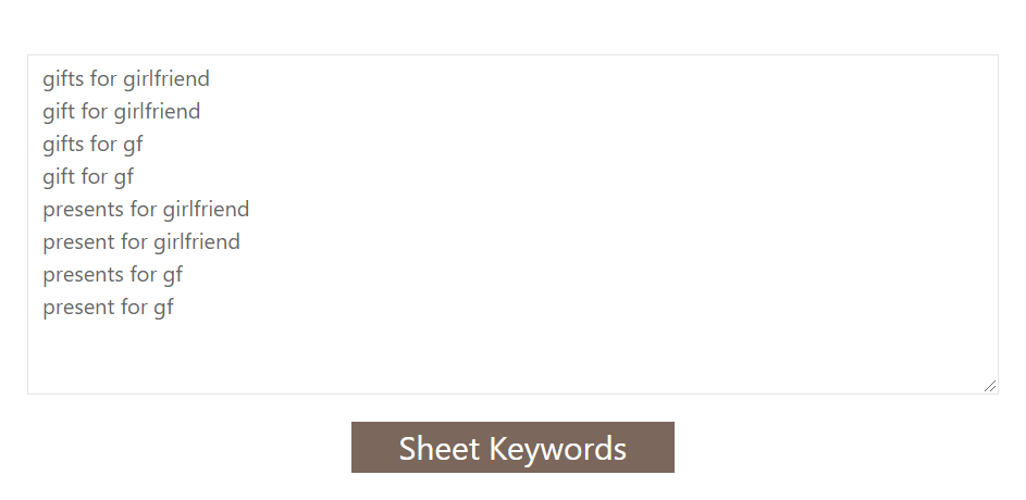Keyword Sheeter main page