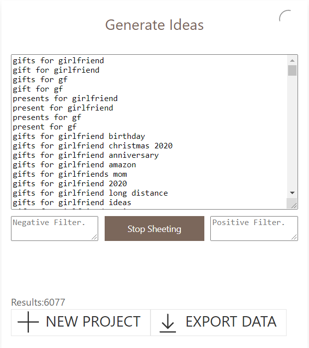 Export the keyword data from Keyword Sheeter