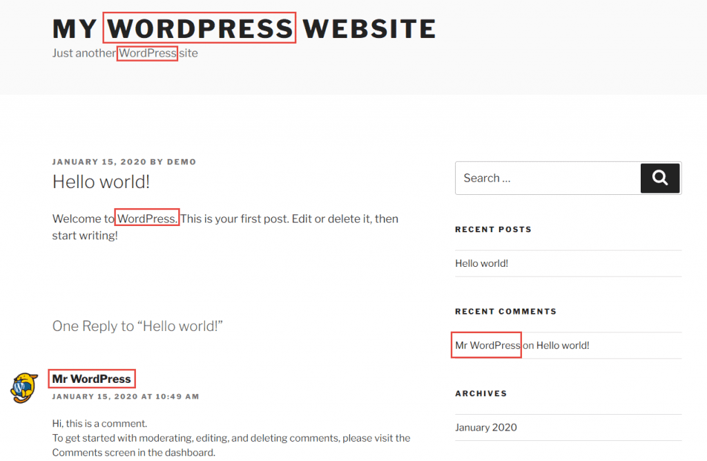 Screenshot of WordPress Posts, Comments, Title and Description Defaults